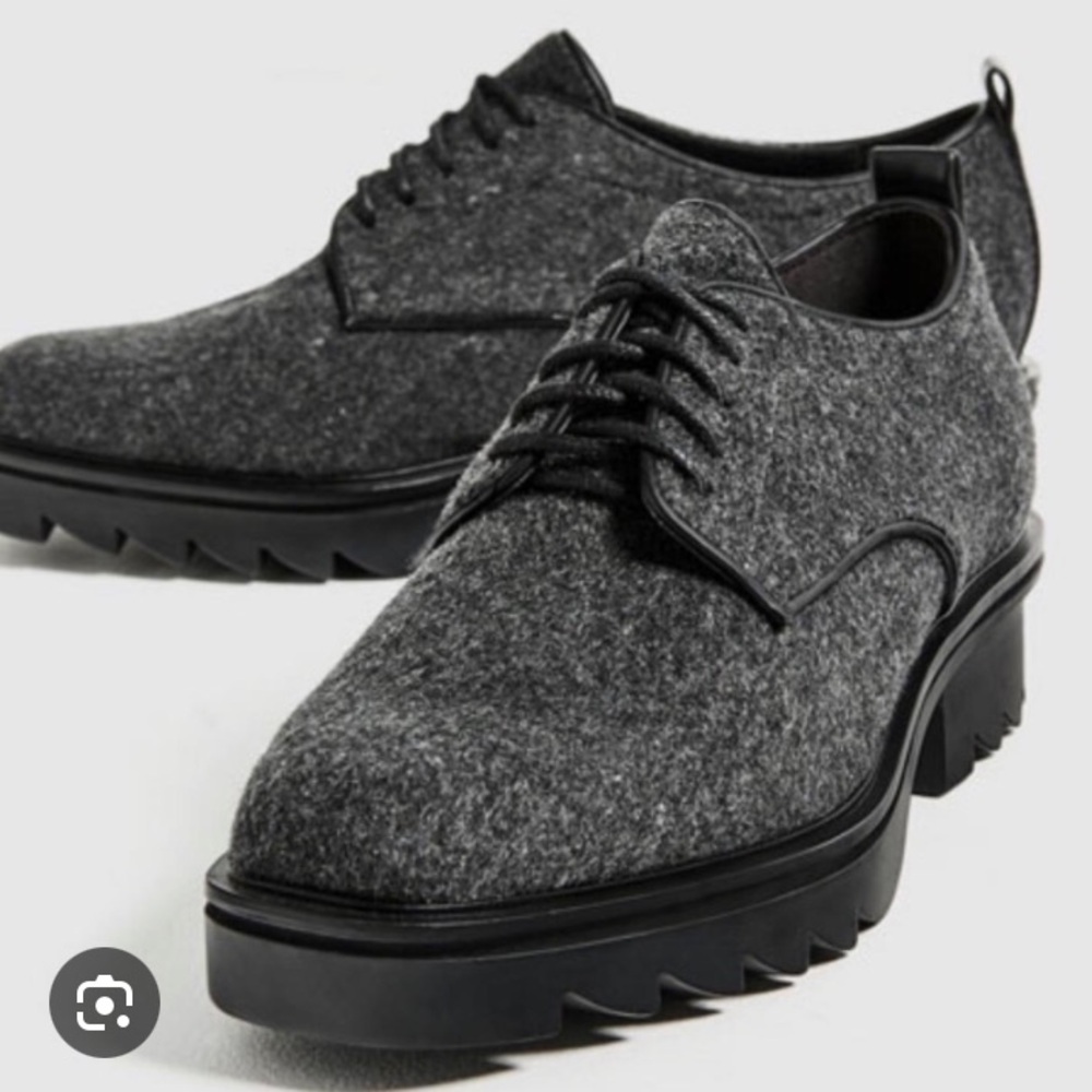 Zara Grey Felt Lace Up Blucher Oxfords
